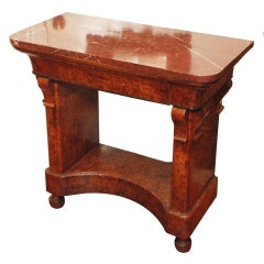 Charles X Burl Console Table with Rouge Marble Top