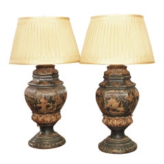 Pair of 18th Century Chinoiserie Decorated Urn Lamps
