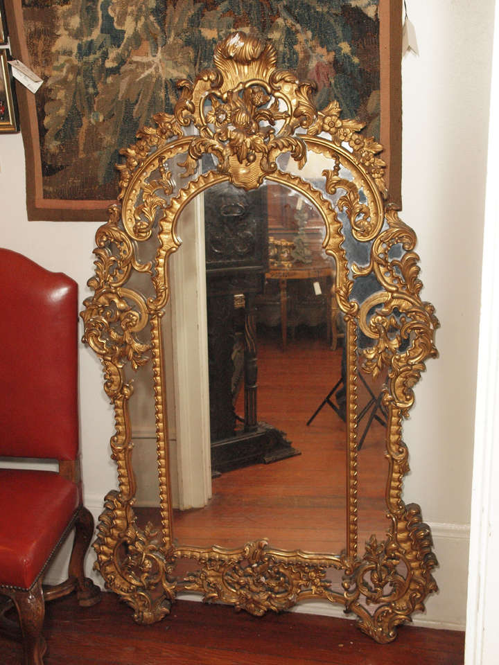 French 19th century carved gilt wood and mirror Regence style Mirror