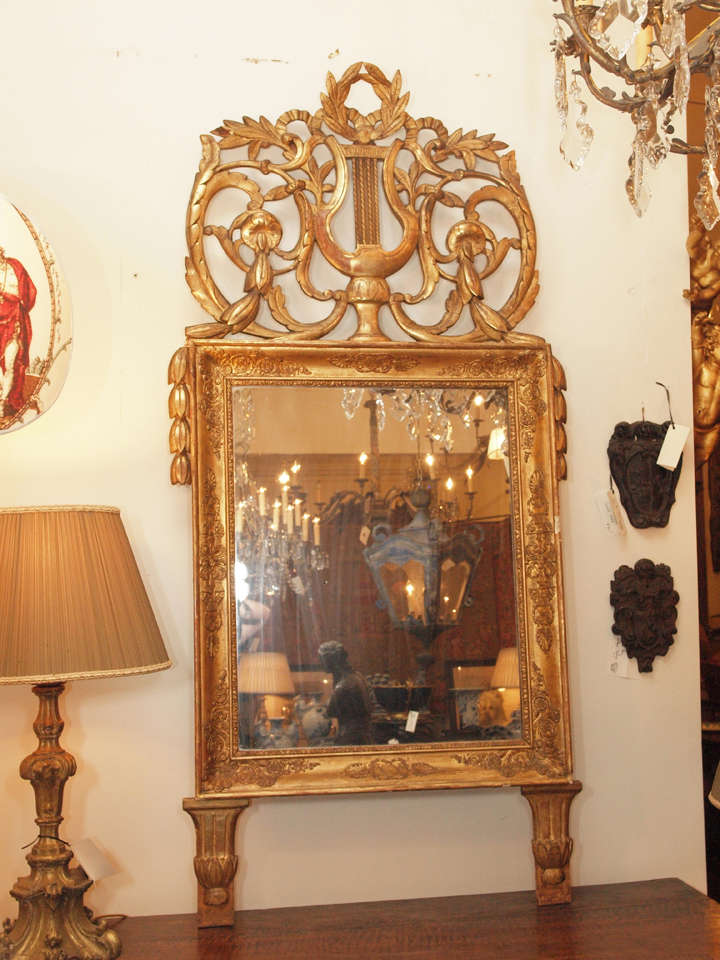 French Empire Giltwood Lyre Mirror