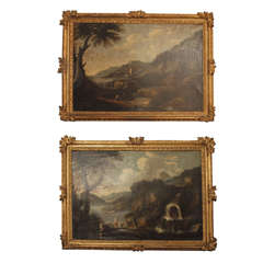 Exceptional Pair of Late 17th/early 18th  c. Oil on Canvas Italian Landscapes