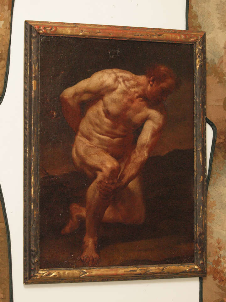 18th Century Oil on Canvas Academic Nude of Red Head Man attributed to J. Louis David. Other provenance details available upon request. Deaccessioned from the Chrysler Museum.