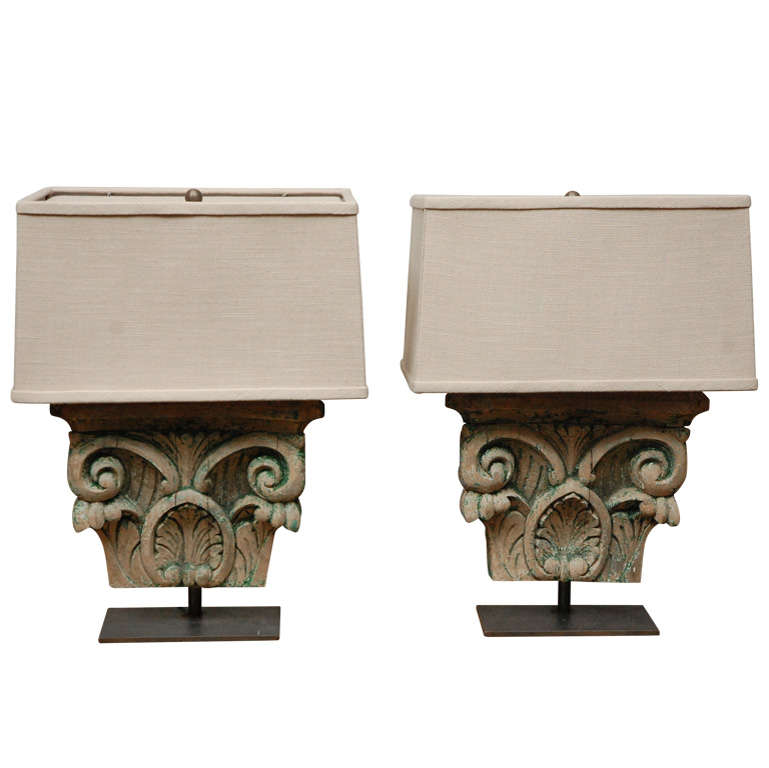 French Carved Capitols as Table Lamps, Circa 1880