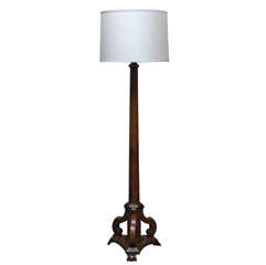 Antique English Leather / Carved Wood Floor Lamp, Circa 1890