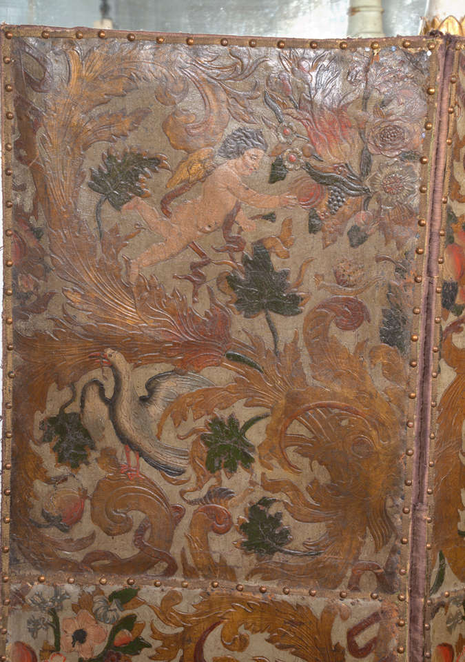 Baroque Late 17th c. Leather  Screen Panels