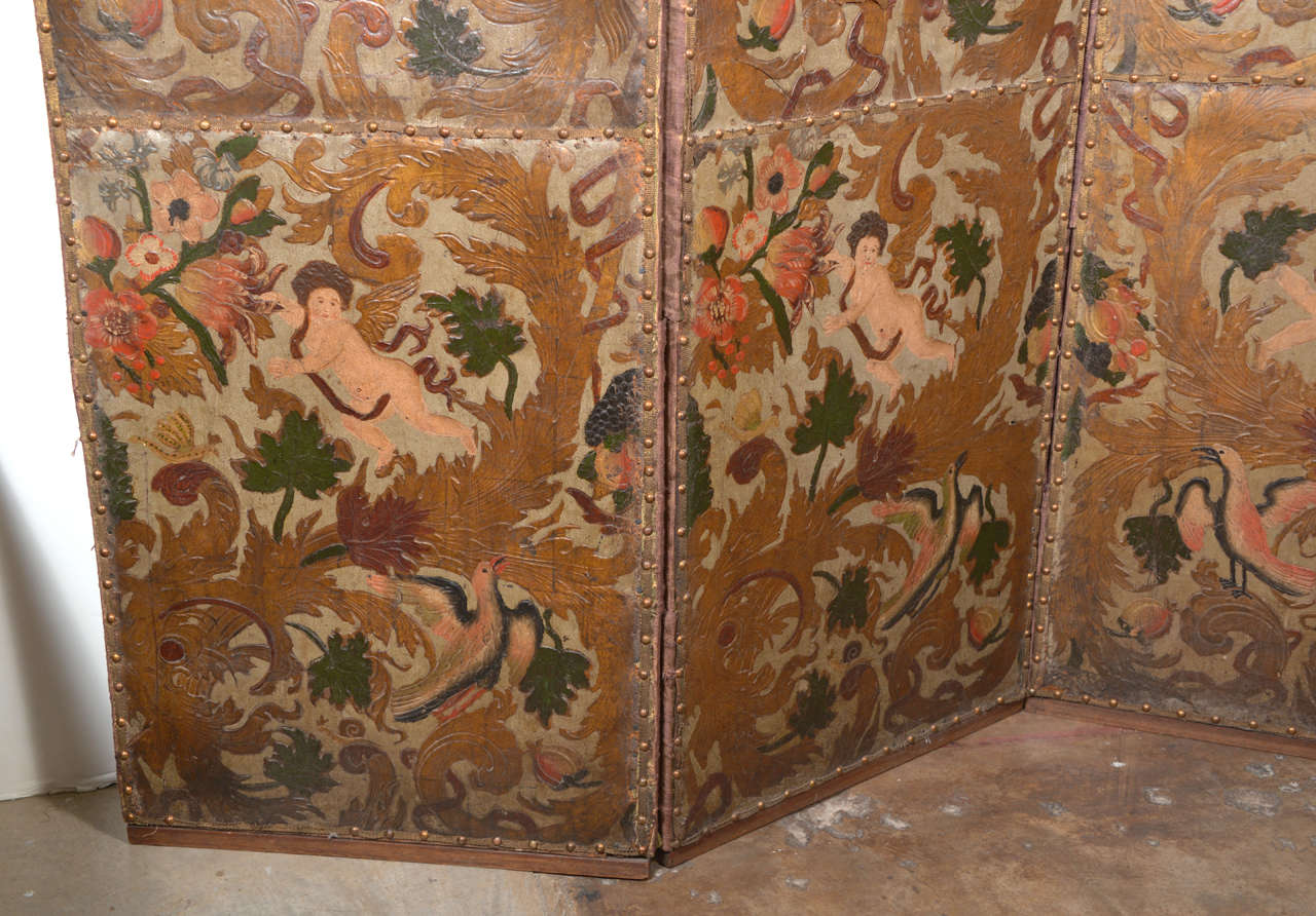 French Late 17th c. Leather  Screen Panels