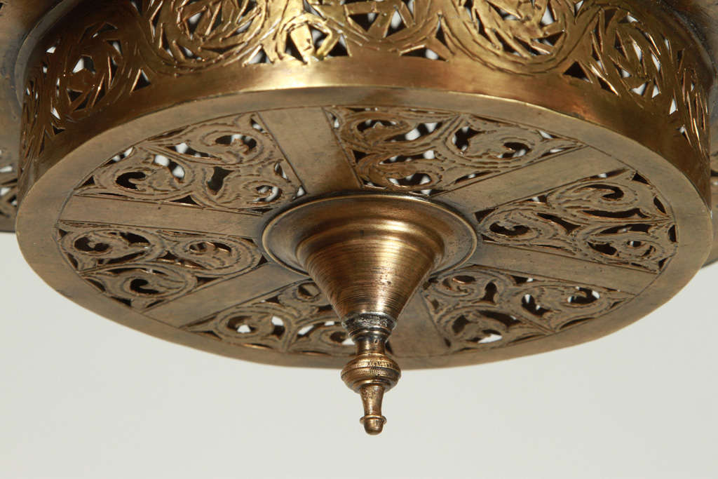 Moorish Pierced Brass Moroccan Light Fixture in Alberto Pinto Style