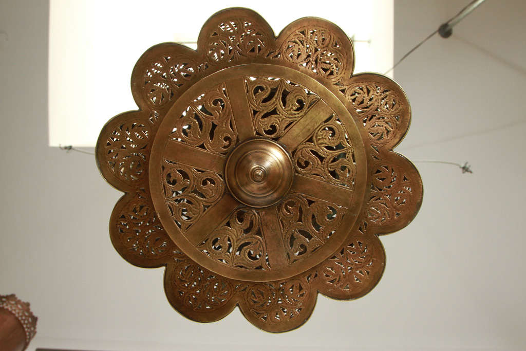 Pierced Brass Moroccan Light Fixture in Alberto Pinto Style 1