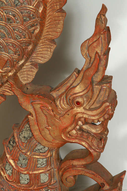 Pair of Large Thai Gilt Wood Sculpture of Dragons 1