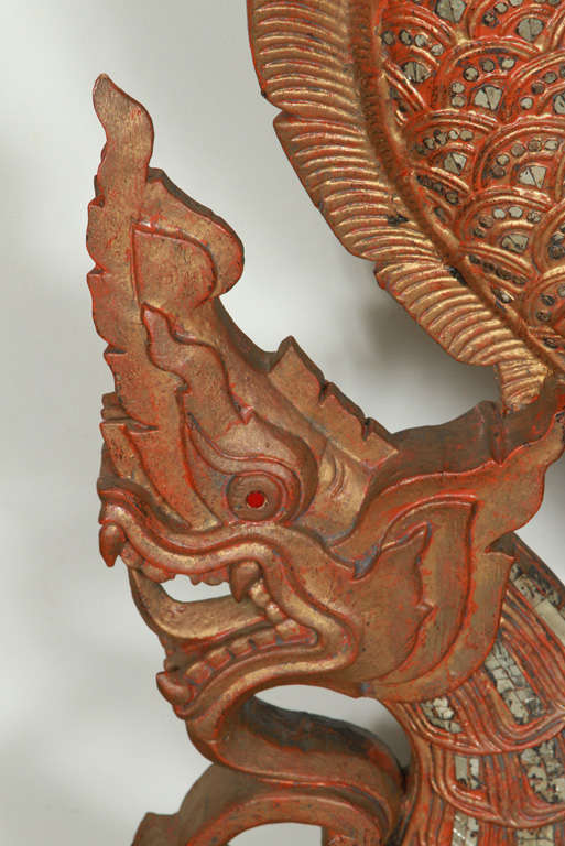 Pair of Large Thai Gilt Wood Sculpture of Dragons 2