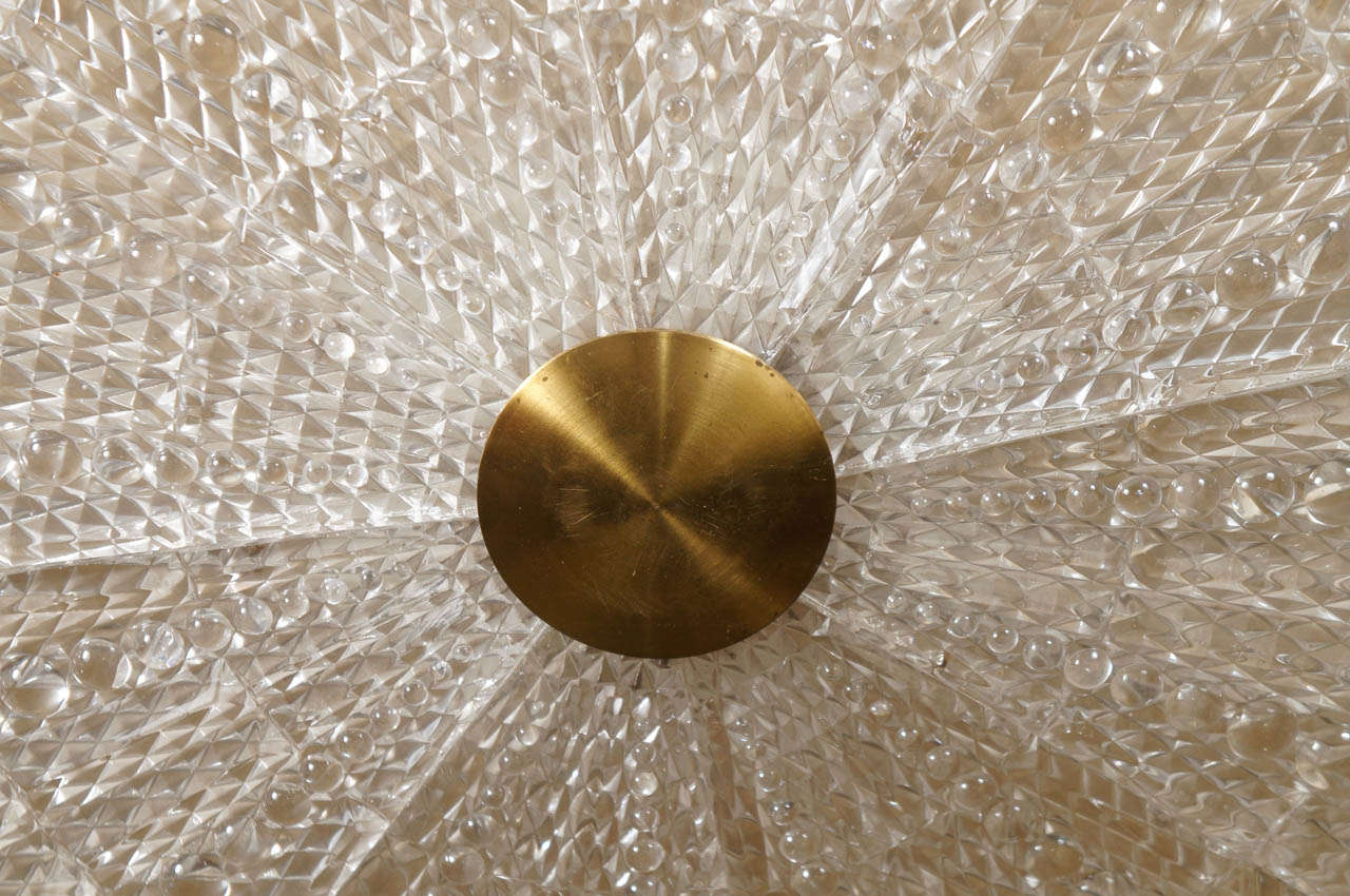 Brass Swedish Pressed Glass Ceiling Light Fixture by Carl Fagerlund for Orrefors
