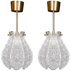 Pair of Carl Fagerlund for Orrefors Glass Pendant Lights of Tulip Form