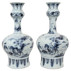 A Pair of Dutch Delft Blue and White Vases