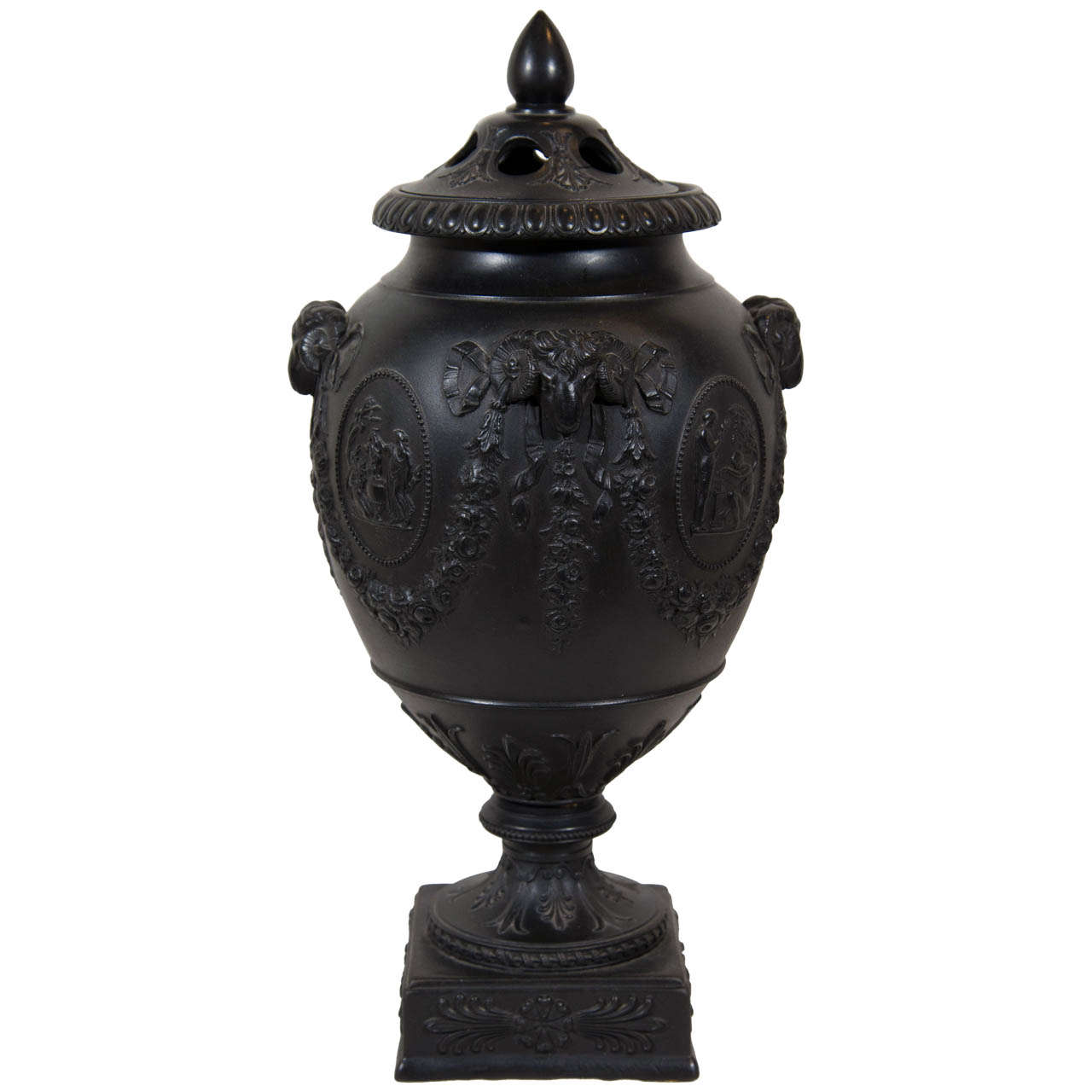One of a Pair of  Wedgwood Black Basalt Covered  Vases