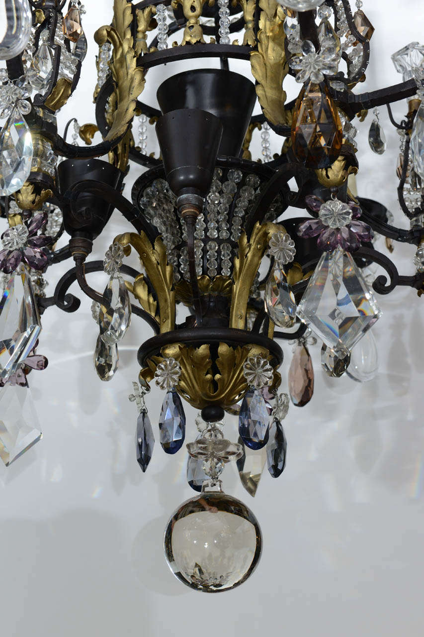 Louis XV Large French Iron, Gilt Iron, Crystal and Rock Crystal Chandelier For Sale