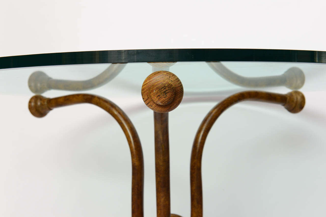20th Century Unusual Faux Bois Painted Metal, Glass Top Table Marked Thonet