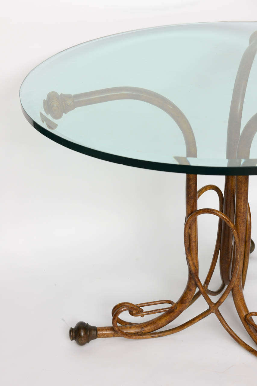 Unusual Faux Bois Painted Metal, Glass Top Table Marked Thonet 1