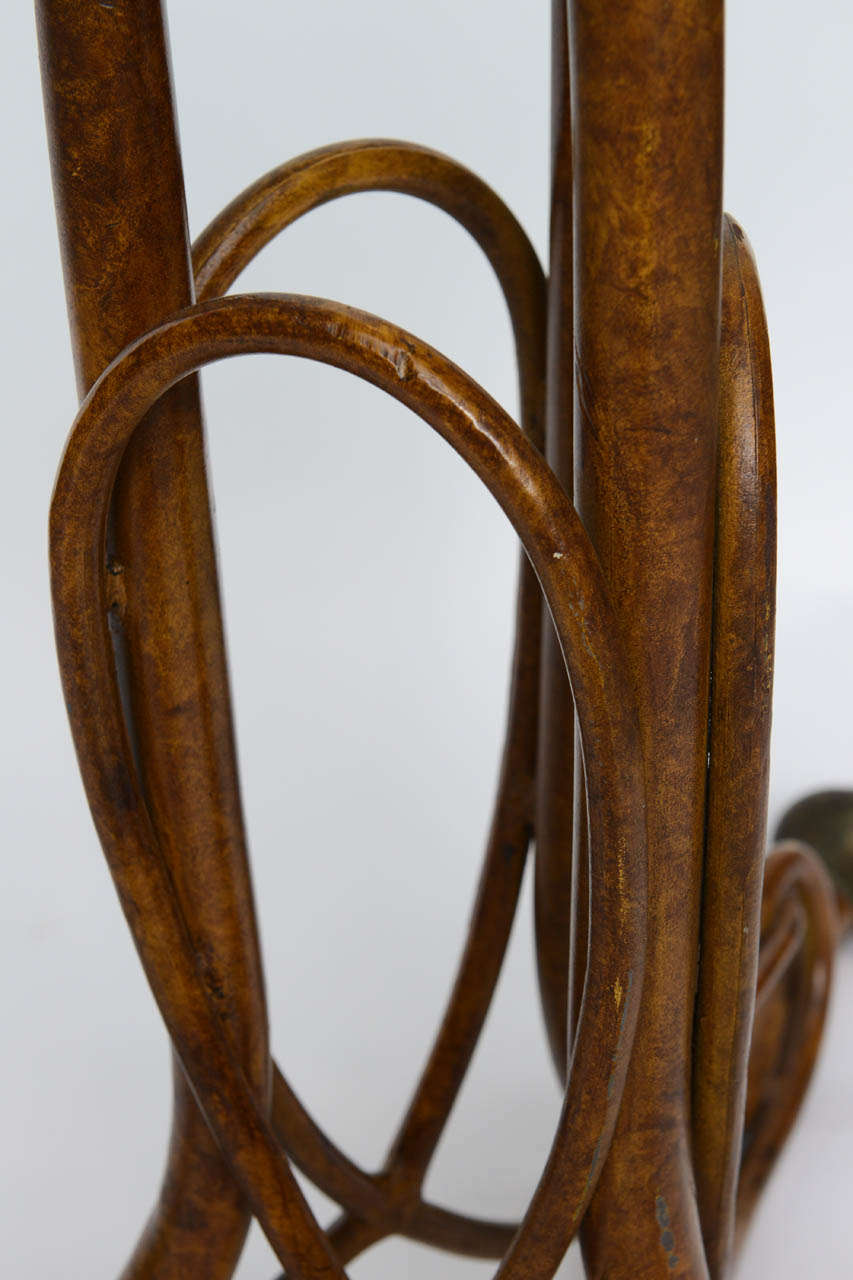Unusual Faux Bois Painted Metal, Glass Top Table Marked Thonet 2