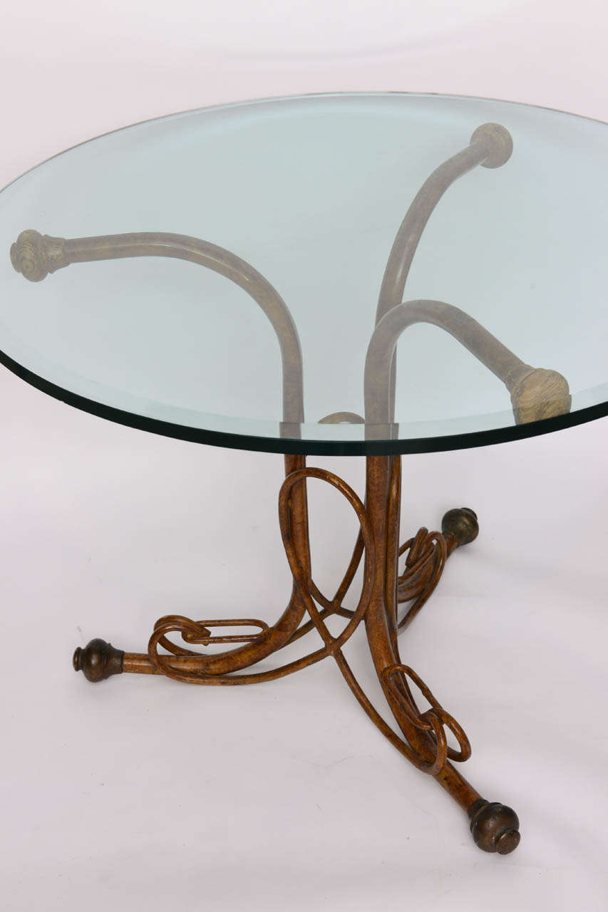 Unusual Faux Bois Painted Metal, Glass Top Table Marked Thonet 3