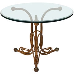 Unusual Faux Bois Painted Metal, Glass Top Table Marked Thonet