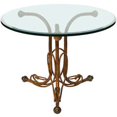 Unusual Faux Bois Painted Metal, Glass Top Table Marked Thonet