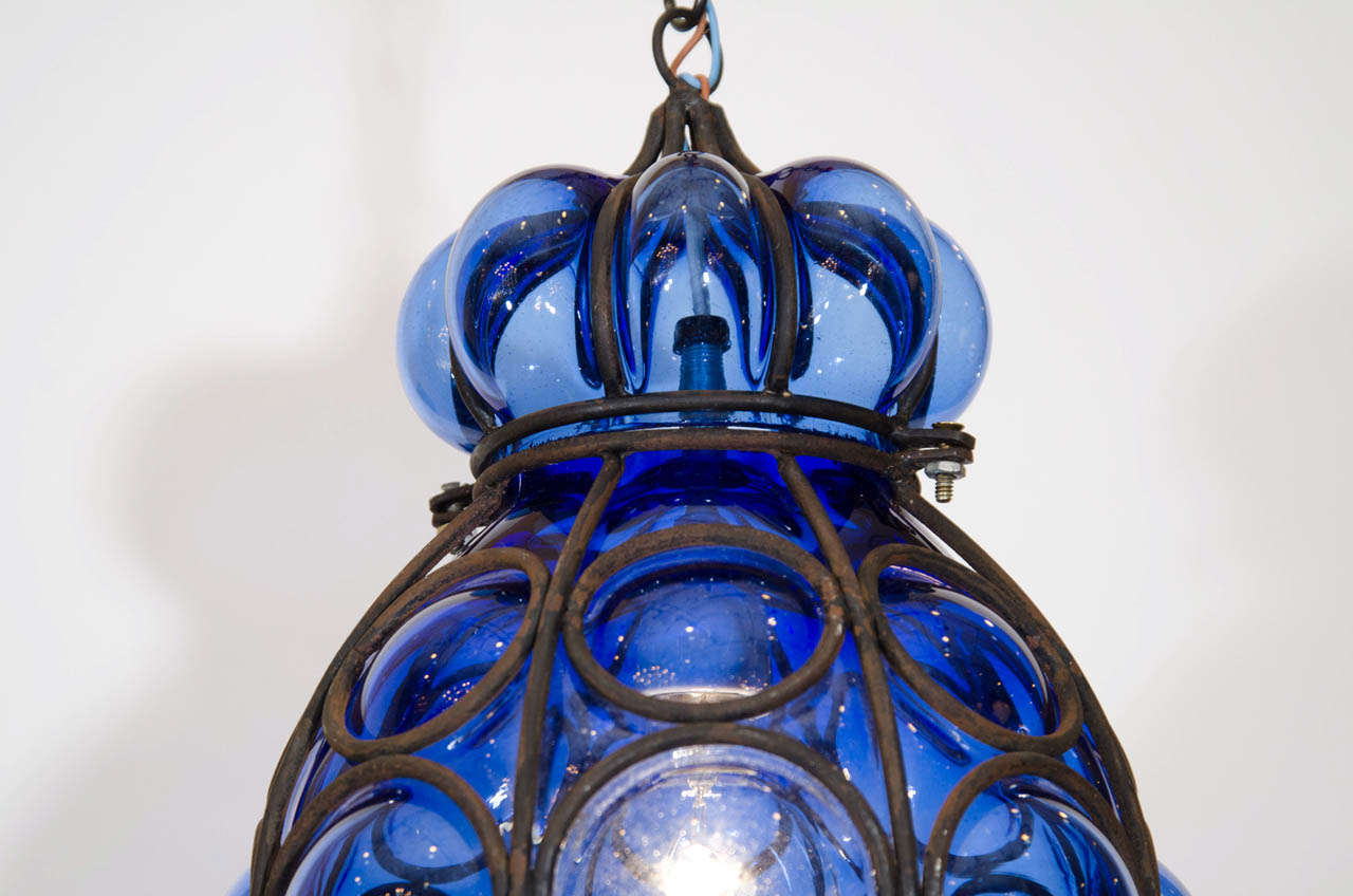 Mid-Century Modern Seguso Murano Caged Indigo Glass Pendant
