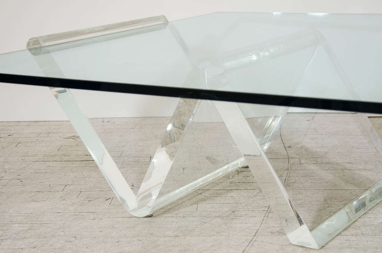 Mid-Century Modern Grand Cantilevered Lucite Coffee Table