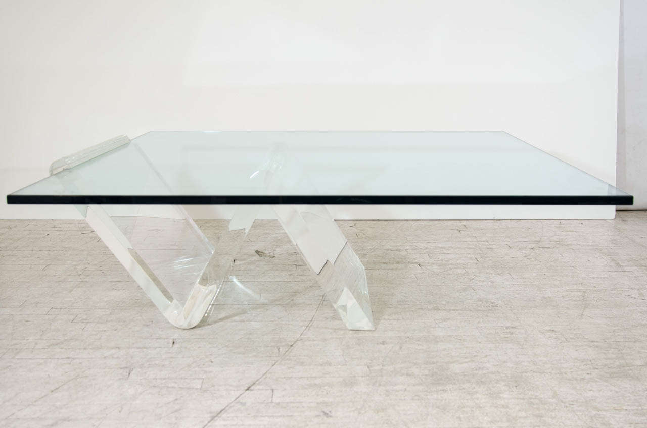Italian Grand Cantilevered Lucite Coffee Table