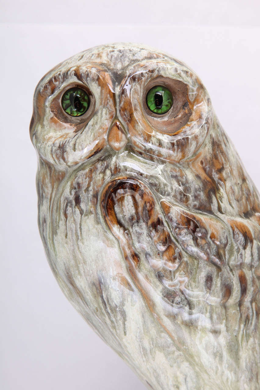 French A Rare Signed Emile Galle Faience Owl For Sale