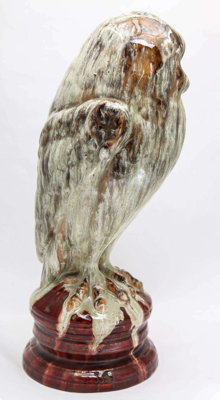 19th Century A Rare Signed Emile Galle Faience Owl For Sale