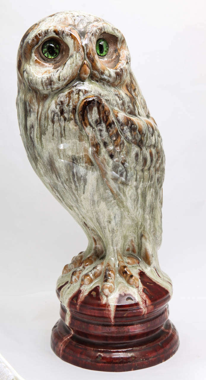 Pottery A Rare Signed Emile Galle Faience Owl For Sale