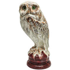 Antique A Rare Signed Emile Galle Faience Owl