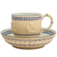 A Rare Wedgwood Enameled Caneware Cup And Saucer