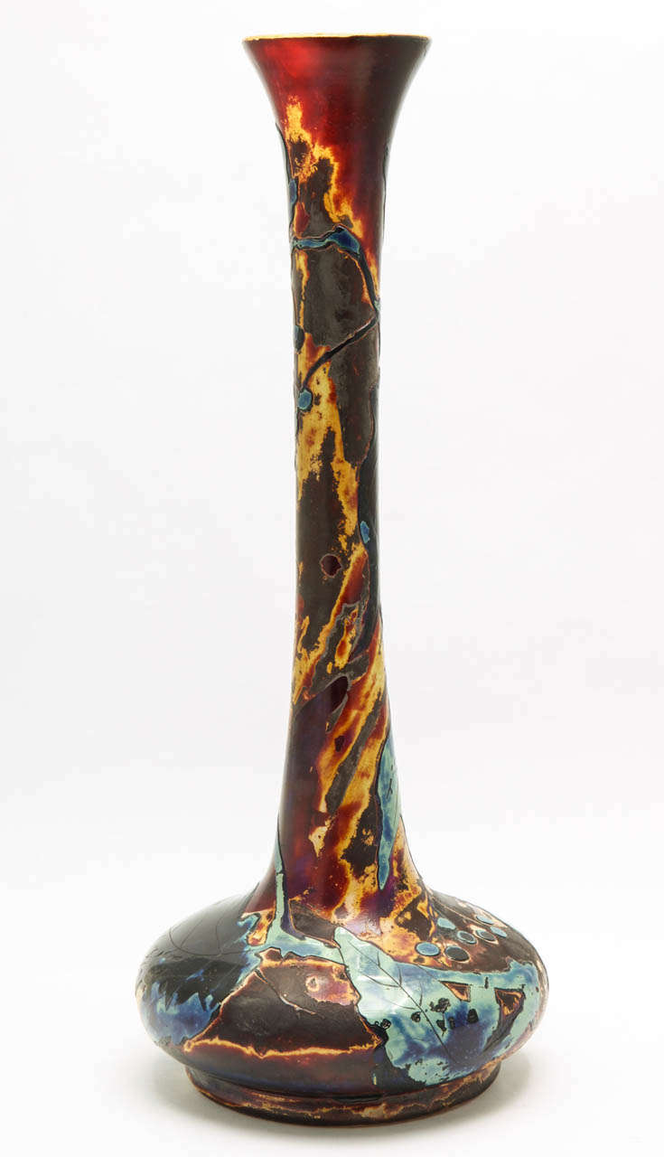 A beautiful signed Muller Croismare cameo glass vase, fluogravure enameled and  etched with berries and leaves