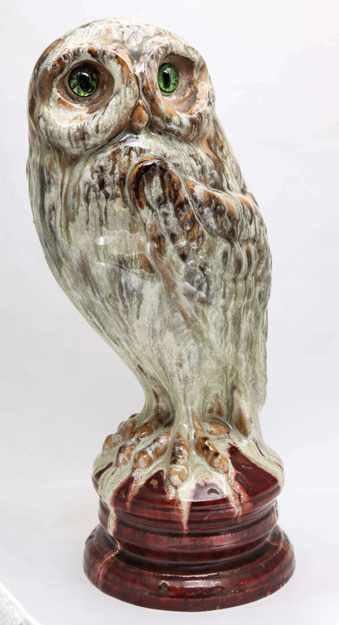 A Rare Signed Emile Galle Faience Owl For Sale at 1stDibs
