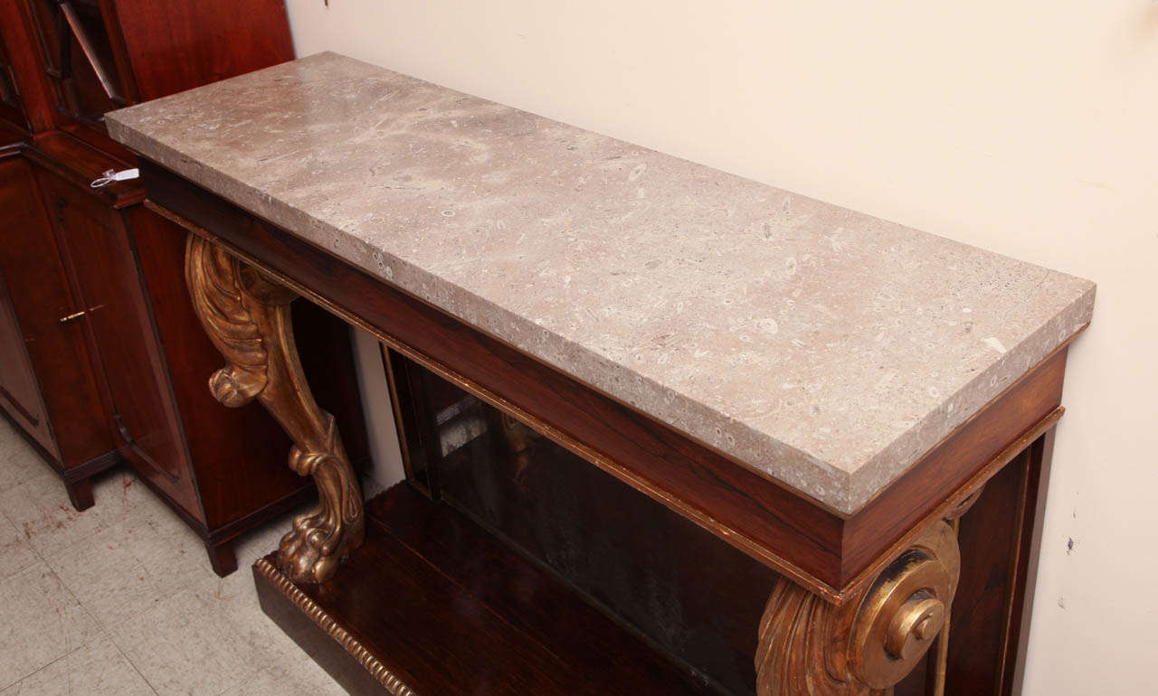Early 19th Century English, Parcel Gilt Console with Later Fossilized Stone Top For Sale 3