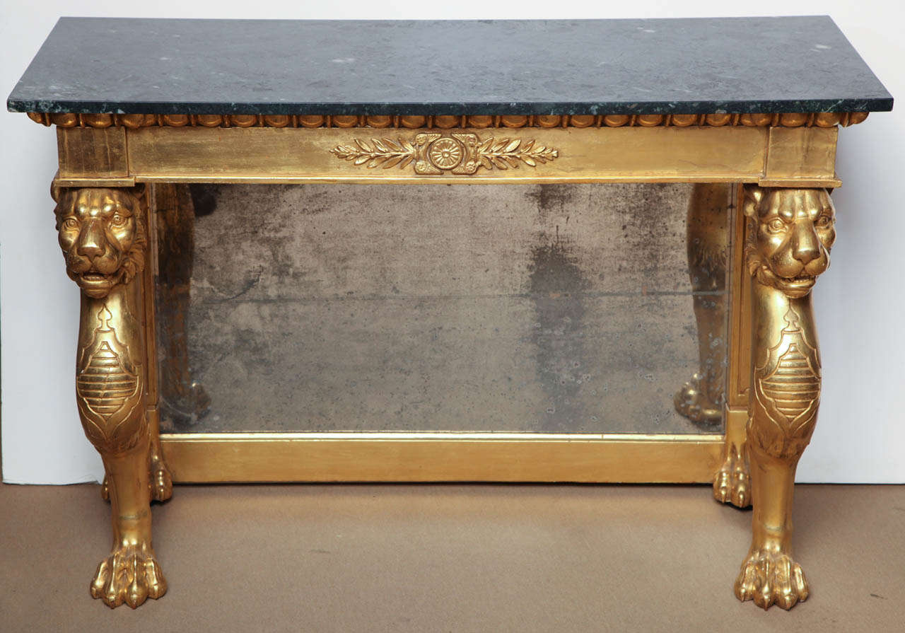 19th Century English Neo-Classical Gilded Console with a Marble Top