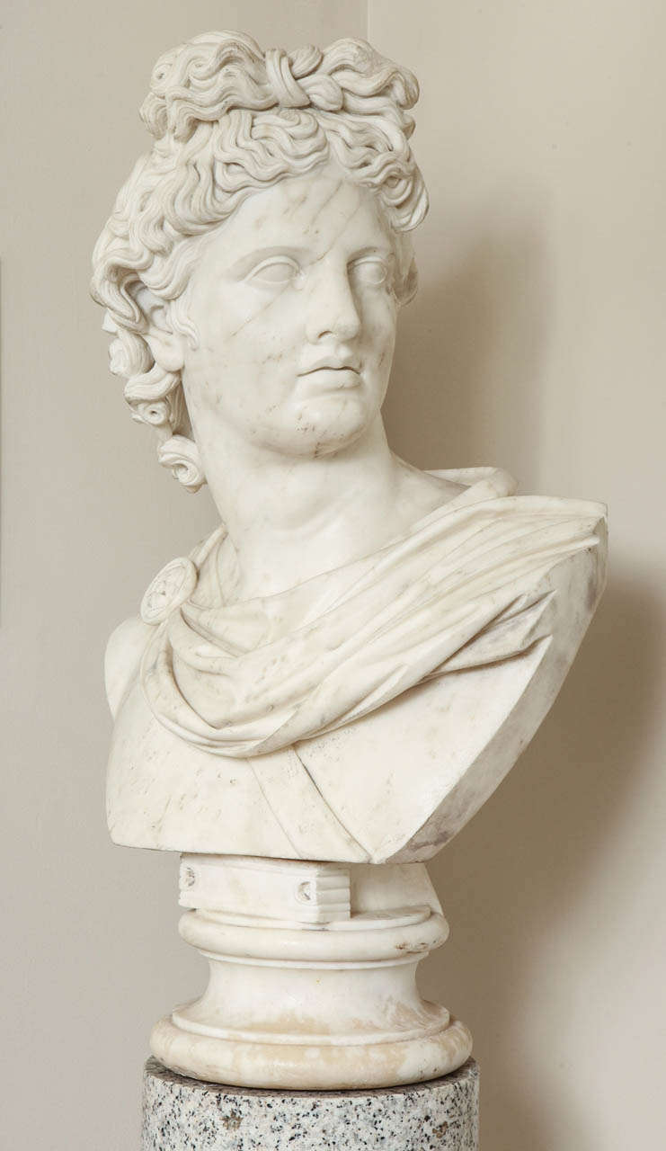 19th Century Italian,Grand Tour, Heroic Marble Bust of Apollo Belevedere