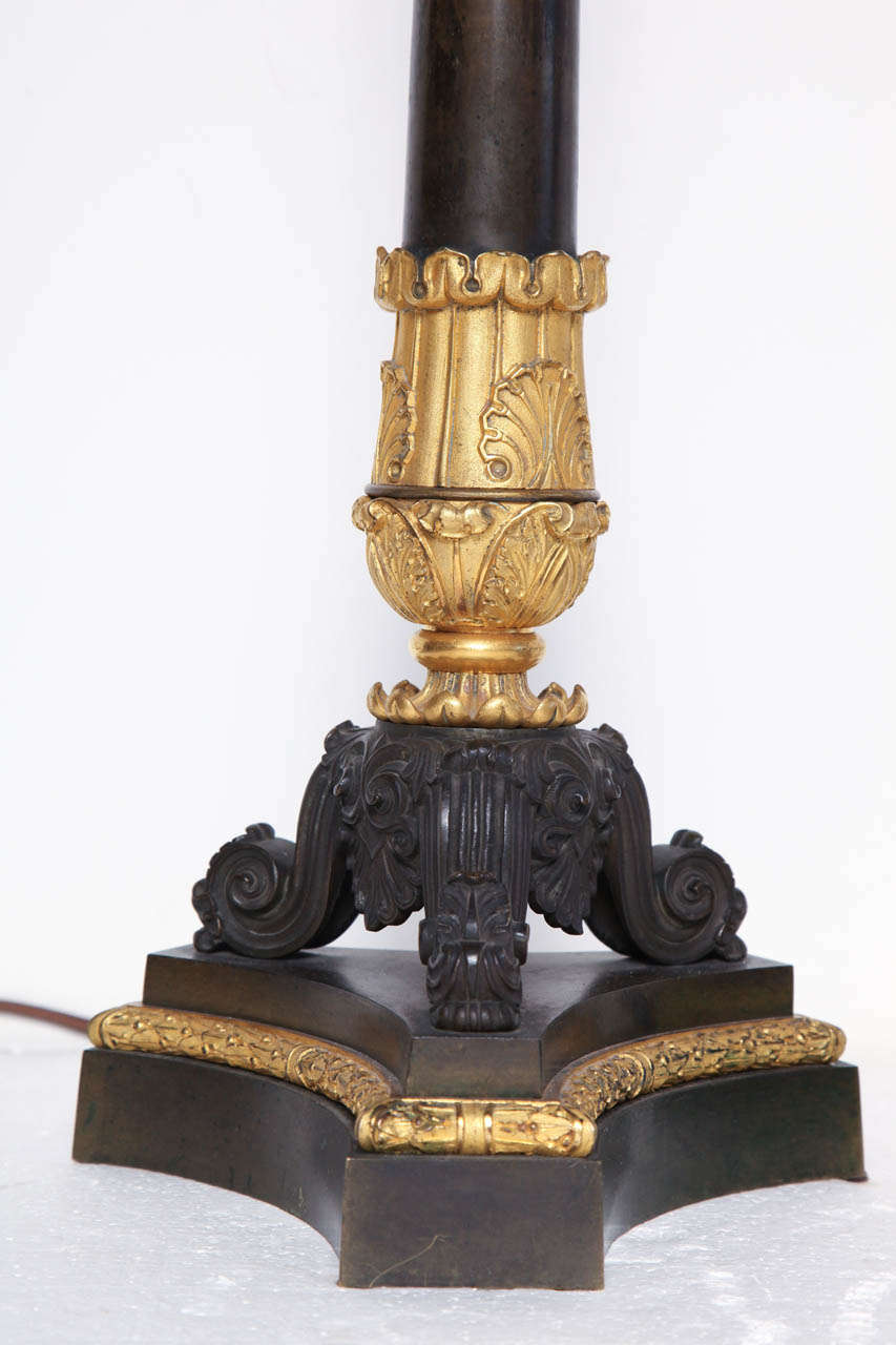 Pair of 19th Century Bronze and Gilt Bronze Candelabra Converted to Lamps For Sale 3