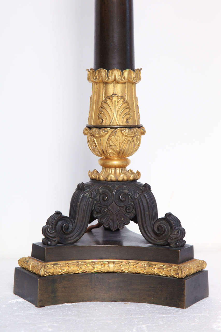 Pair of 19th Century Bronze and Gilt Bronze Candelabra Converted to Lamps For Sale 5