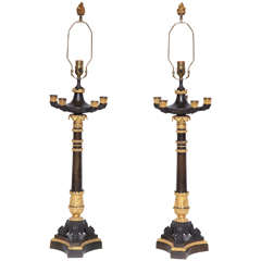 Pair of 19th Century Bronze and Gilt Bronze Candelabra Converted to Lamps 12