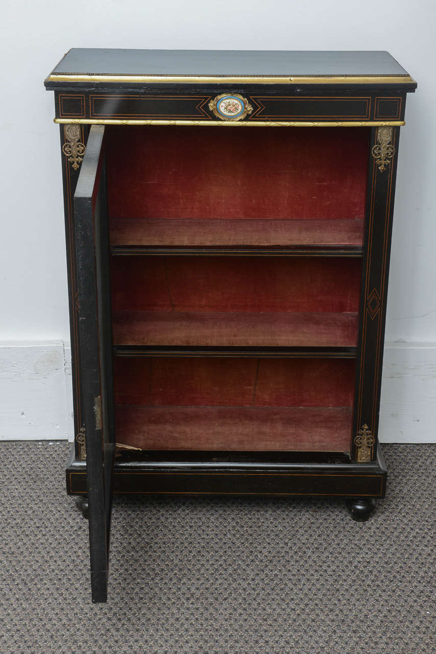 19th Century Pair of Black Ebony Cabinets with French Limoges Plaques 2