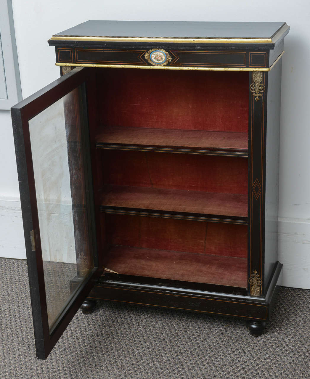 19th Century Pair of Black Ebony Cabinets with French Limoges Plaques 3