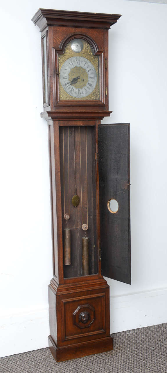 18th Century and Earlier 18th Century Solid Oak Tall Belgian Eight-Day Grandfather Clock