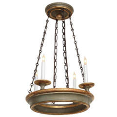 A 1900's 4 Light Round Wooden Ceiling Fixture