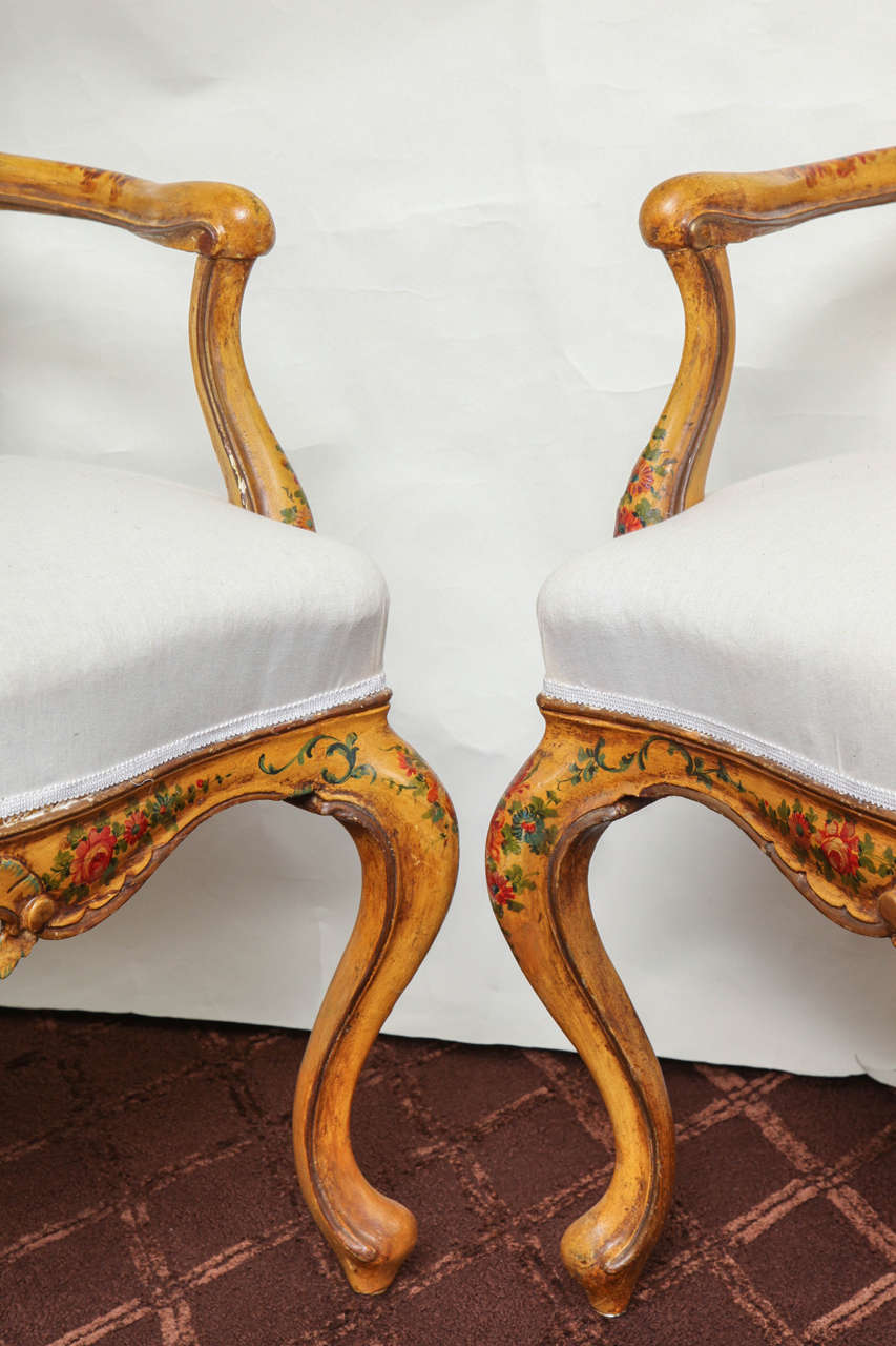 Pair of 1880s Venetian Rococo Style Open Armchairs (Rokoko)
