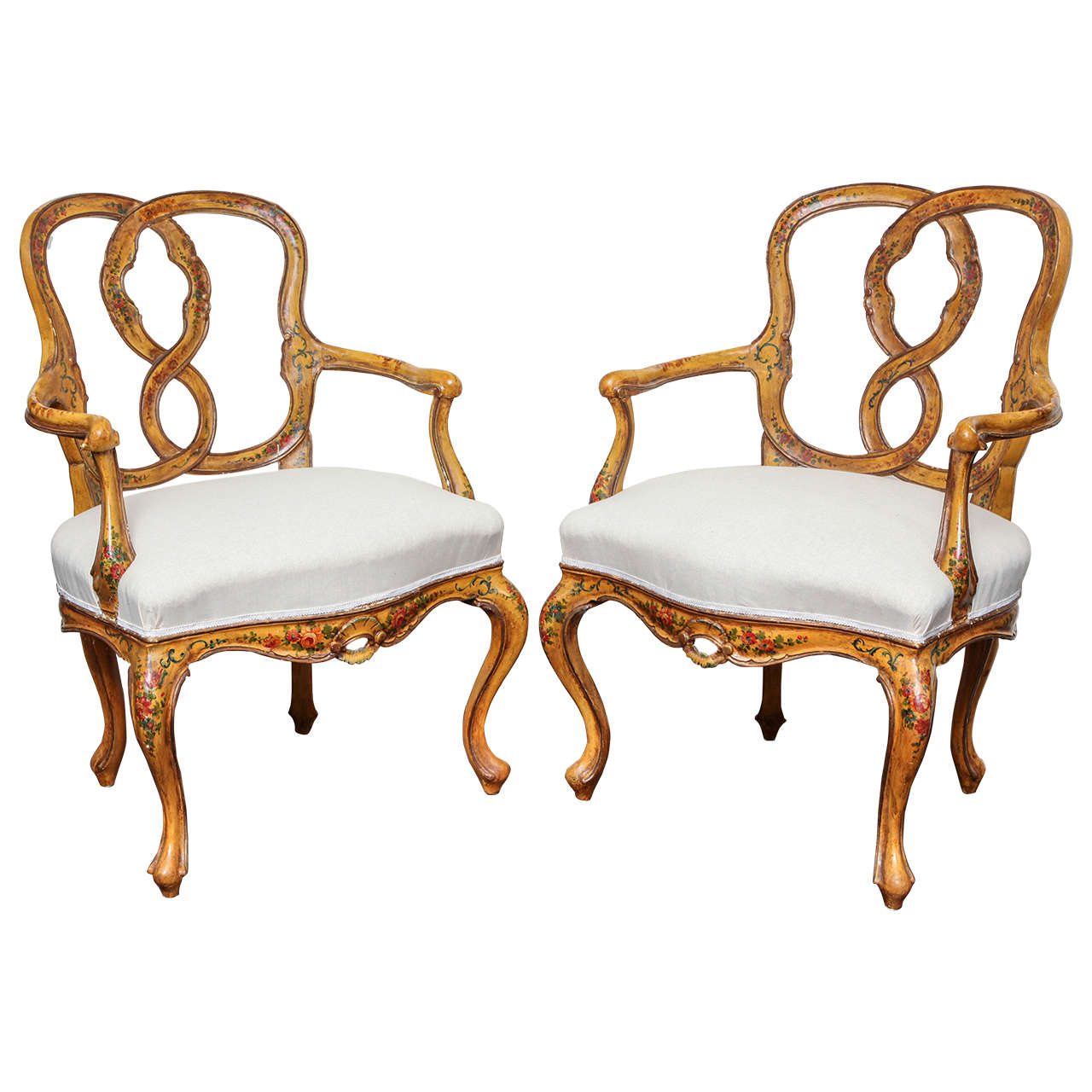 Pair of 1880s Venetian Rococo Style Open Armchairs