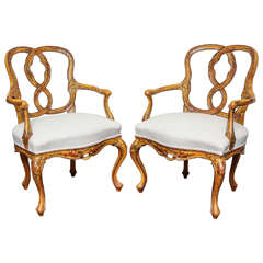 Pair of 1880s Venetian Rococo Style Open Armchairs