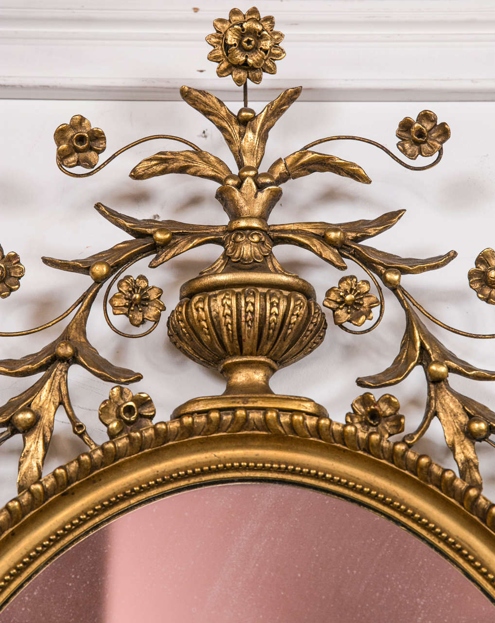 French Antique Oval Gilt Gold Georgian Mirror