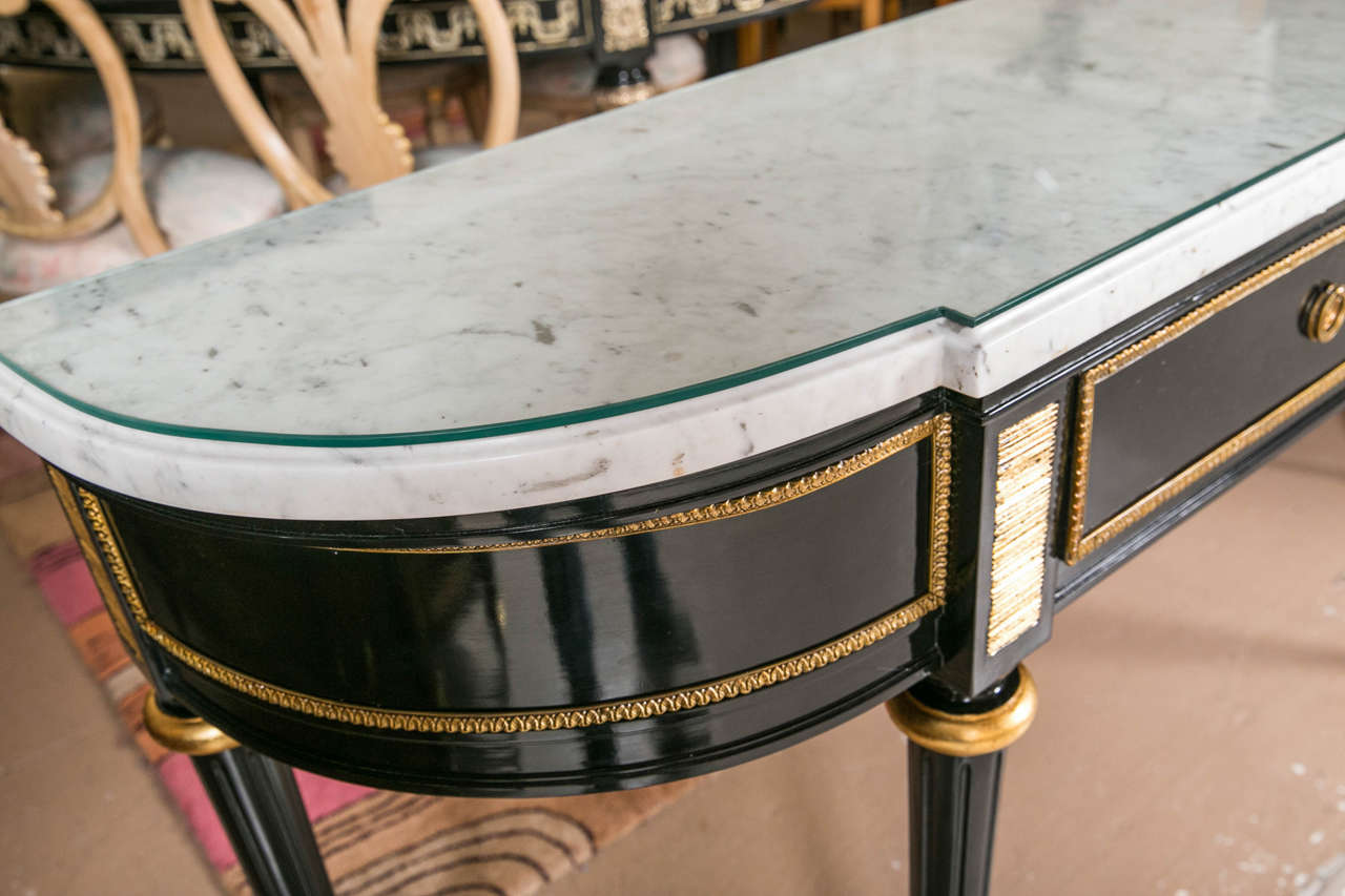 French Fine Ebonized Marble-Top, Louis XVI Style Console by Jansen